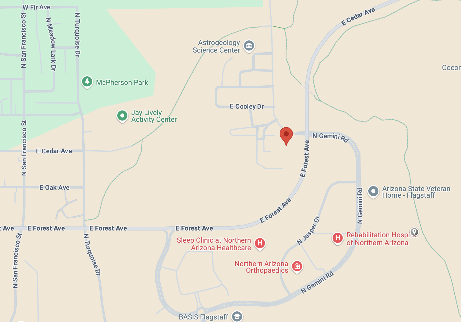 Map of Flagstaff with meetup locations